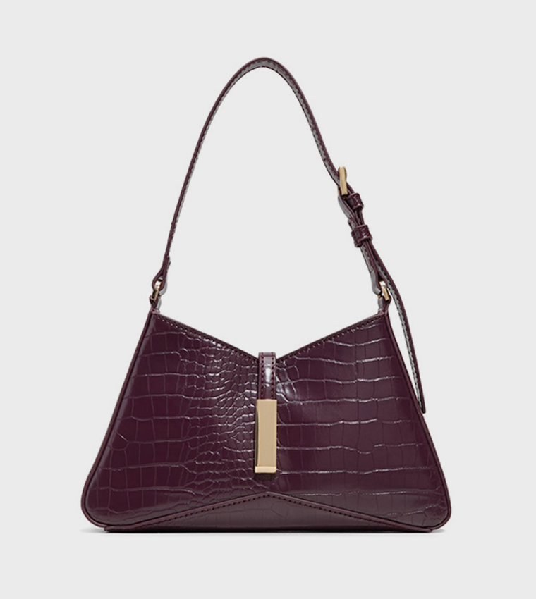 JULIETTA Croc Textured Zippered Shoulder Bag