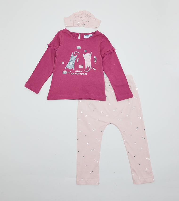 طقم بيجاما بأكمام طويلة وطبعة وربطة رأس 