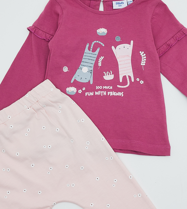 طقم بيجاما بأكمام طويلة وطبعة وربطة رأس 