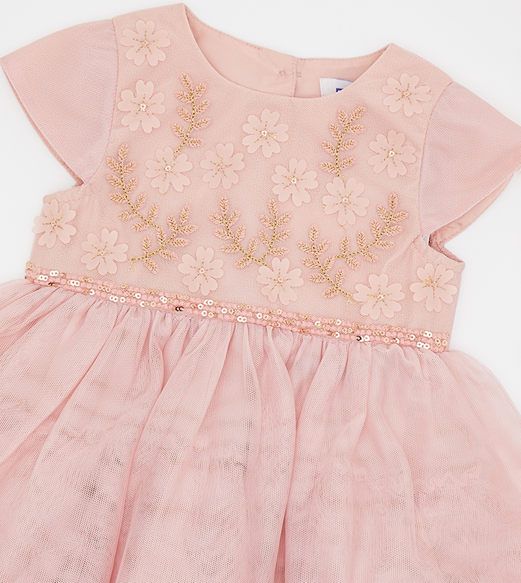 Embroidered Fit and Flare Tulle Dress