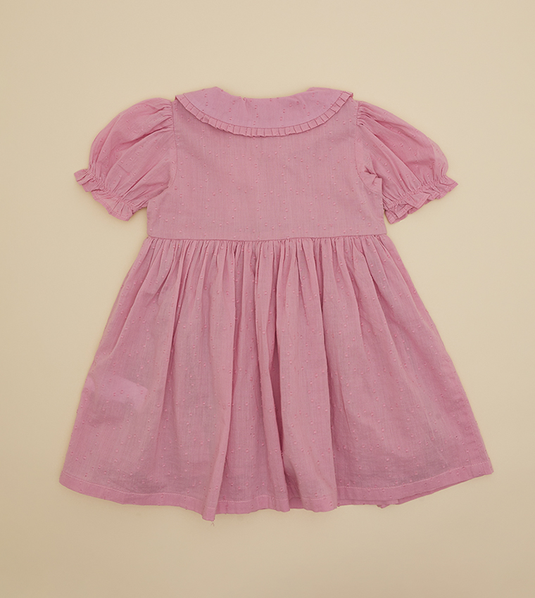 Buy R&B Kids Solid Ruffle Detail Short Sleeves Dress In Pink