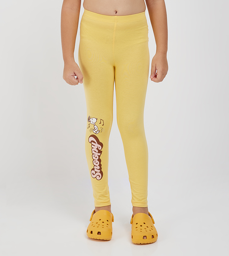 Buy R&B Kids Snoopy Printed Elastic Waist Leggings In Yellow