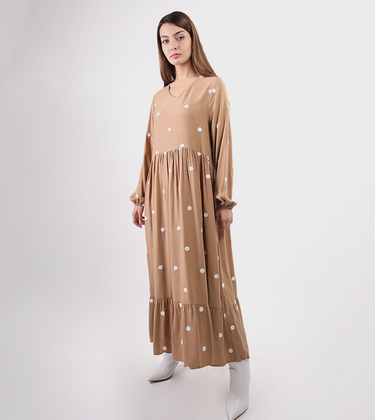 Camel polka dot dress hotsell