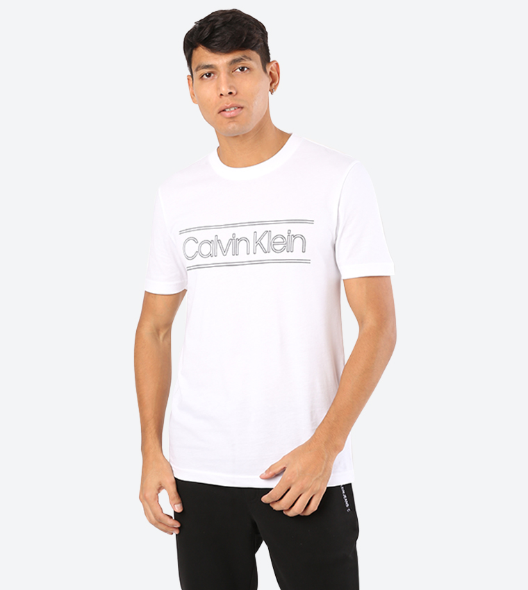 Buy Calvin Klein Short Sleeve Brand Name Printed Round Neck T Shirt White In White 6thStreet Bahrain