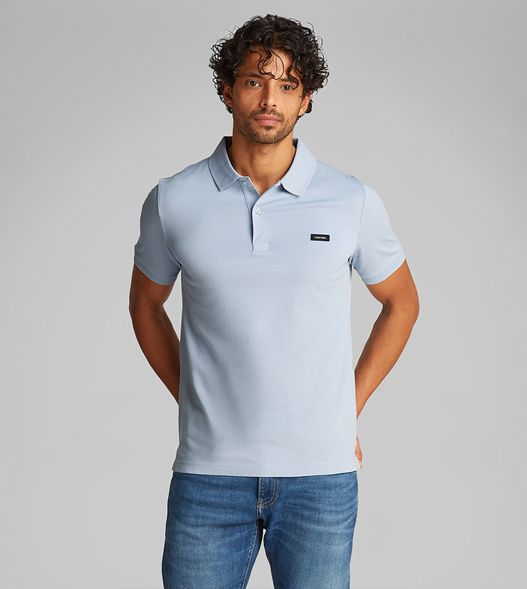 Logo Badge Stretch Pique Slim Fit Polo T-Shirt