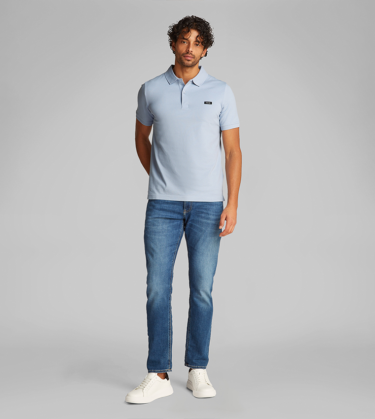 Logo Badge Stretch Pique Slim Fit Polo T-Shirt