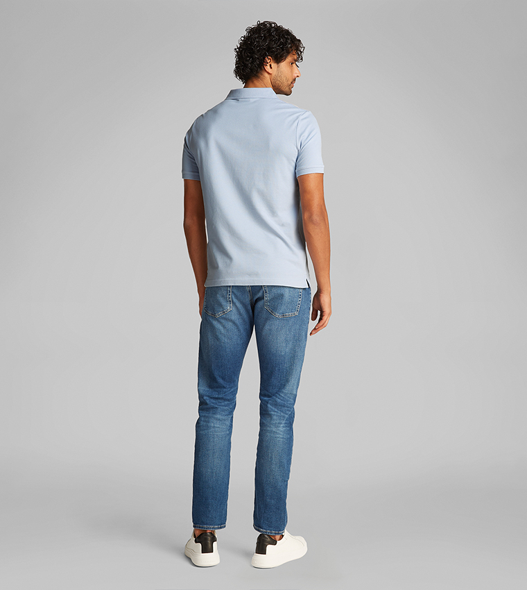Logo Badge Stretch Pique Slim Fit Polo T-Shirt