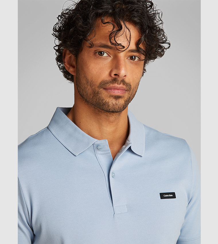Logo Badge Stretch Pique Slim Fit Polo T-Shirt