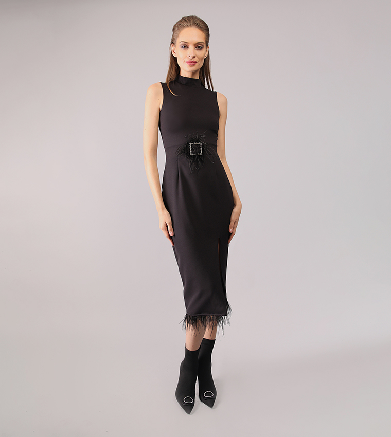 Feather Detail Bodycon Dress