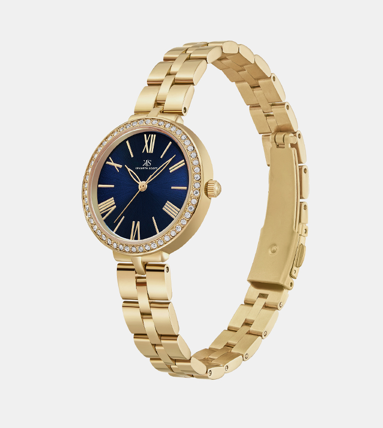 Embellished Navy Blue Dial Analog Watch