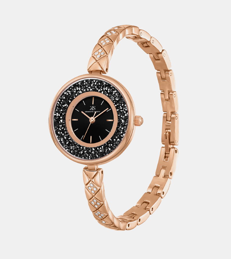 ساعة يد أنالوج بخلفية سوداء مزخرفة