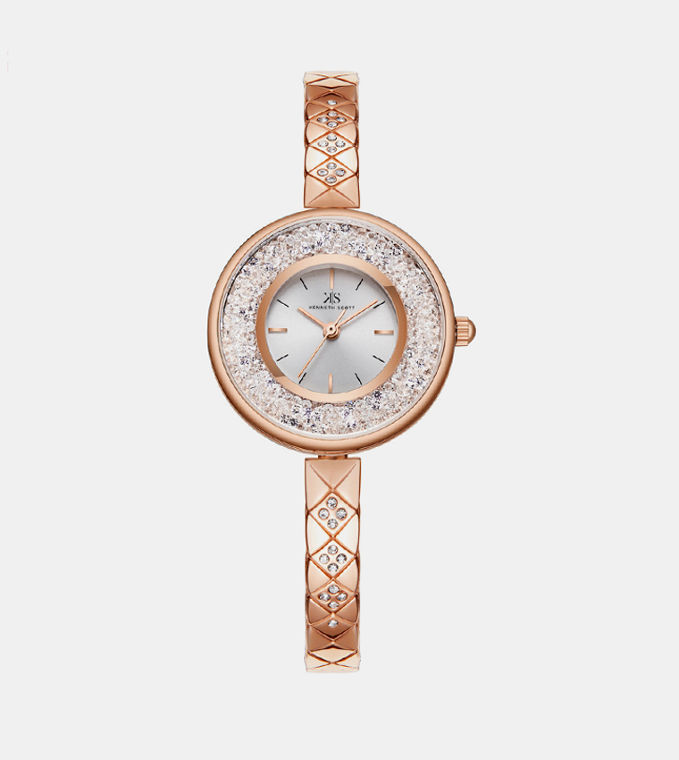Embellished Silver Dial Analog Watch
