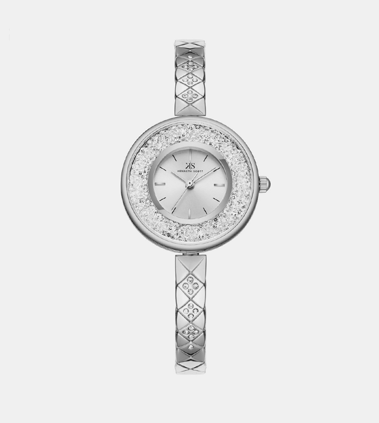 Embellished Silver Dial Analog Watch