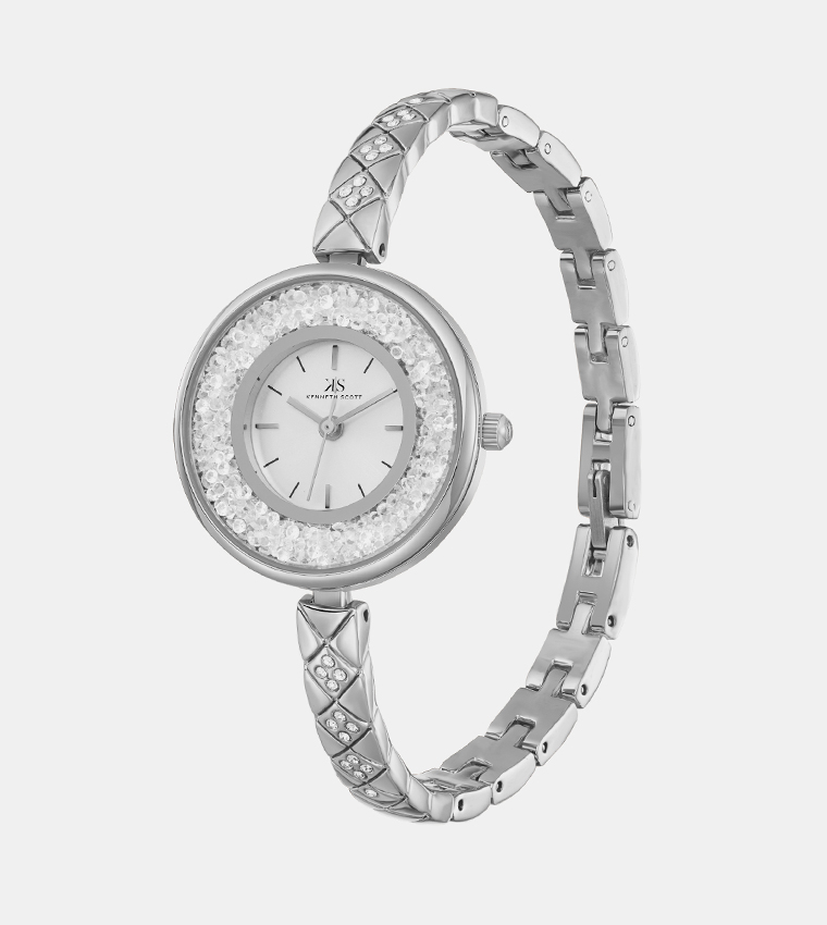 Embellished Silver Dial Analog Watch