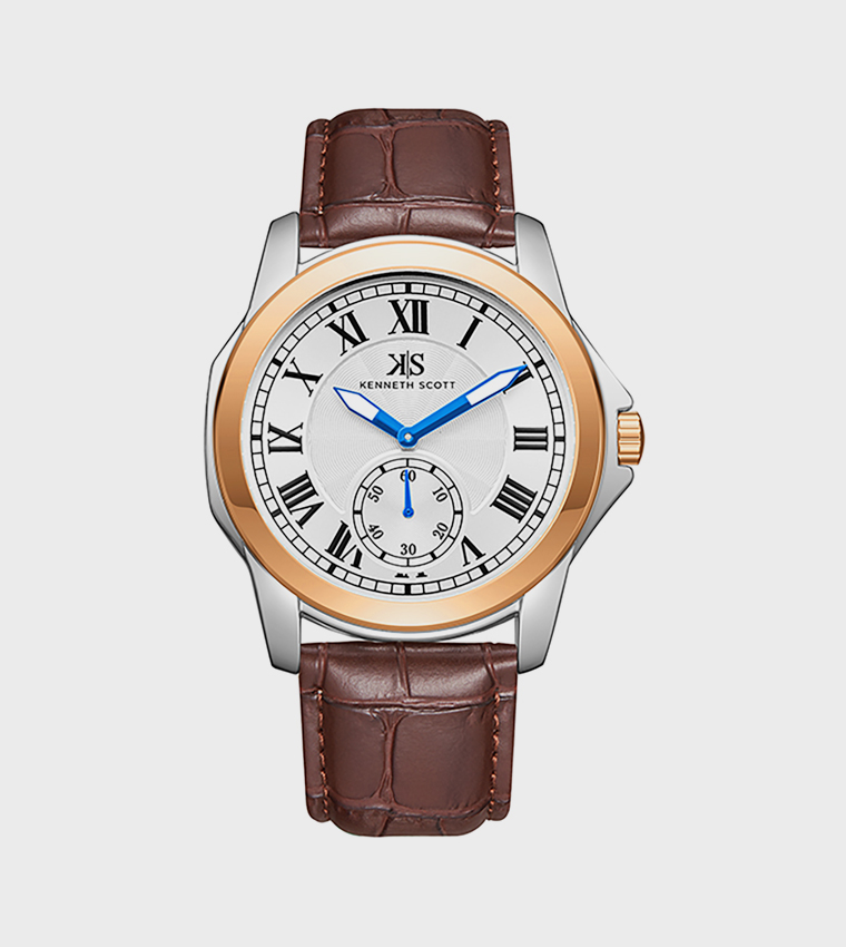 White Dial Leather Strap Analog Watch