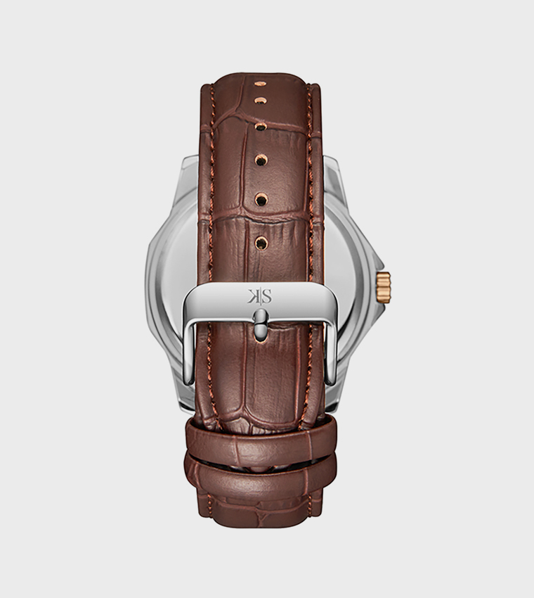 White Dial Leather Strap Analog Watch