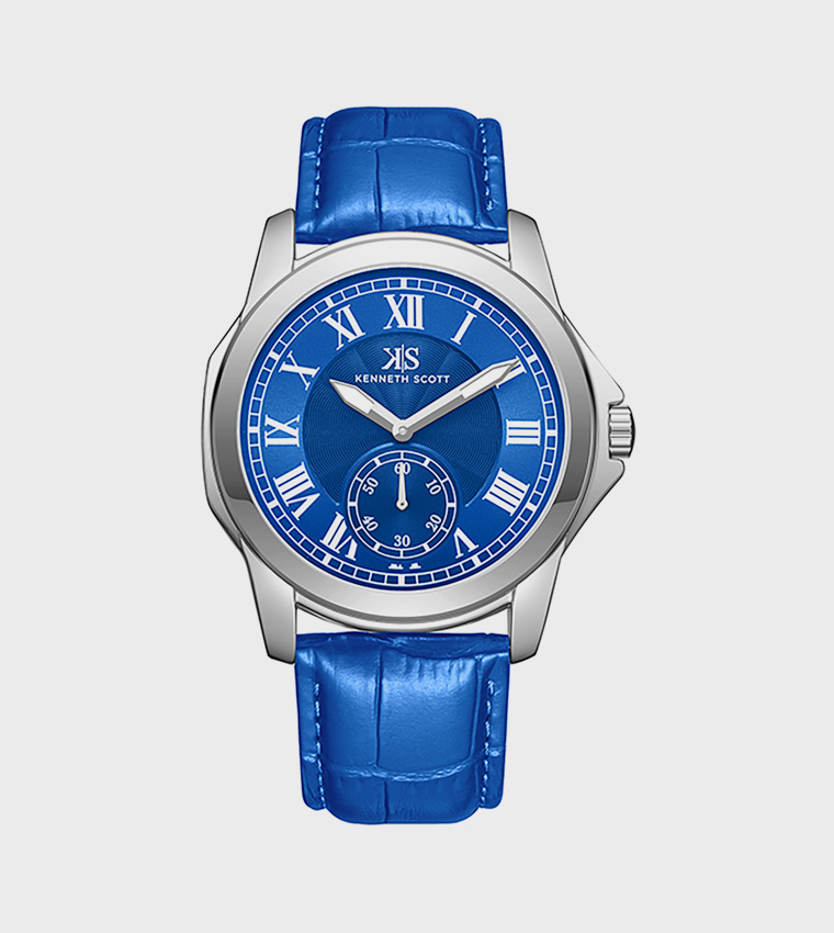 Blue Dial Leather Strap Analog Watch
