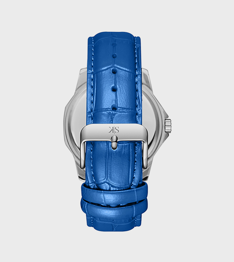 Blue Dial Leather Strap Analog Watch