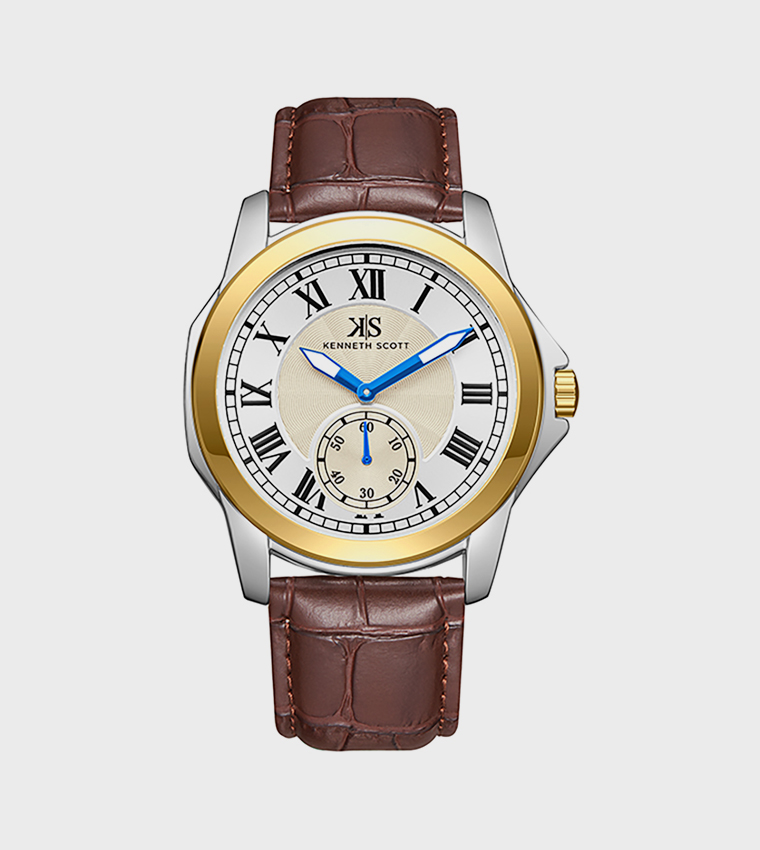 Gold Dial Leather Strap Analog Watch
