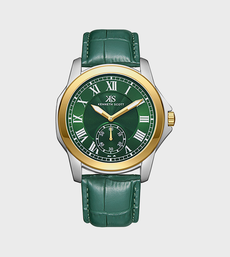 Green Dial Leather Strap Analog Watch