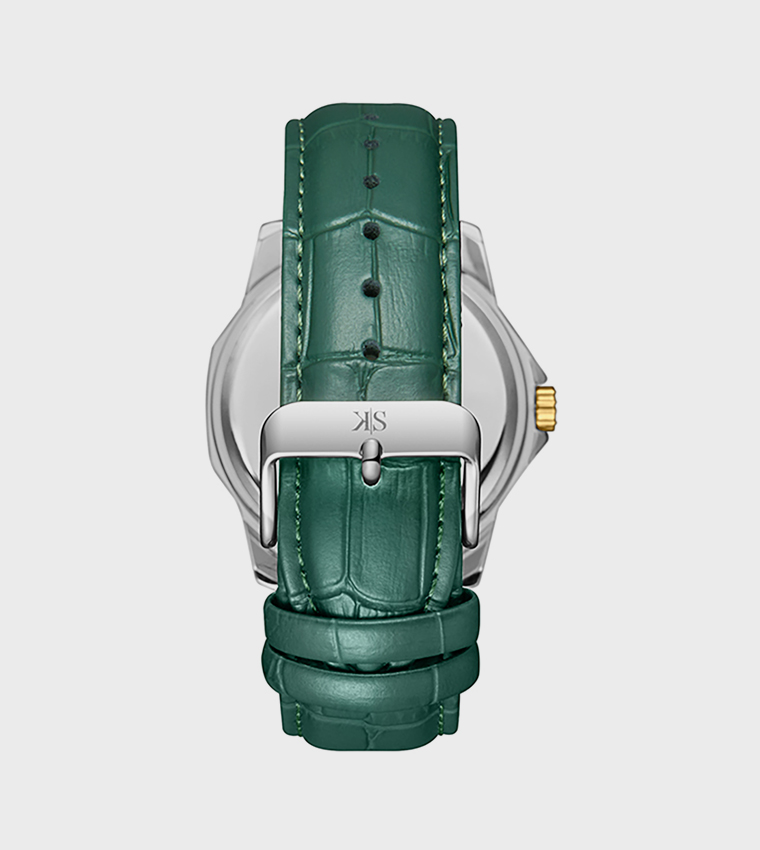 Green Dial Leather Strap Analog Watch