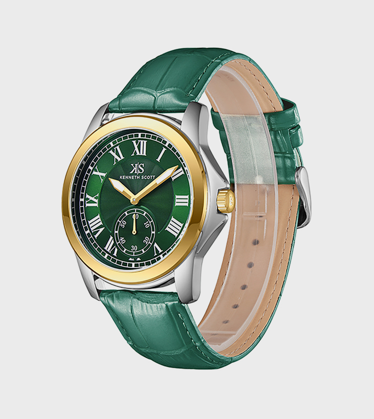 Green Dial Leather Strap Analog Watch