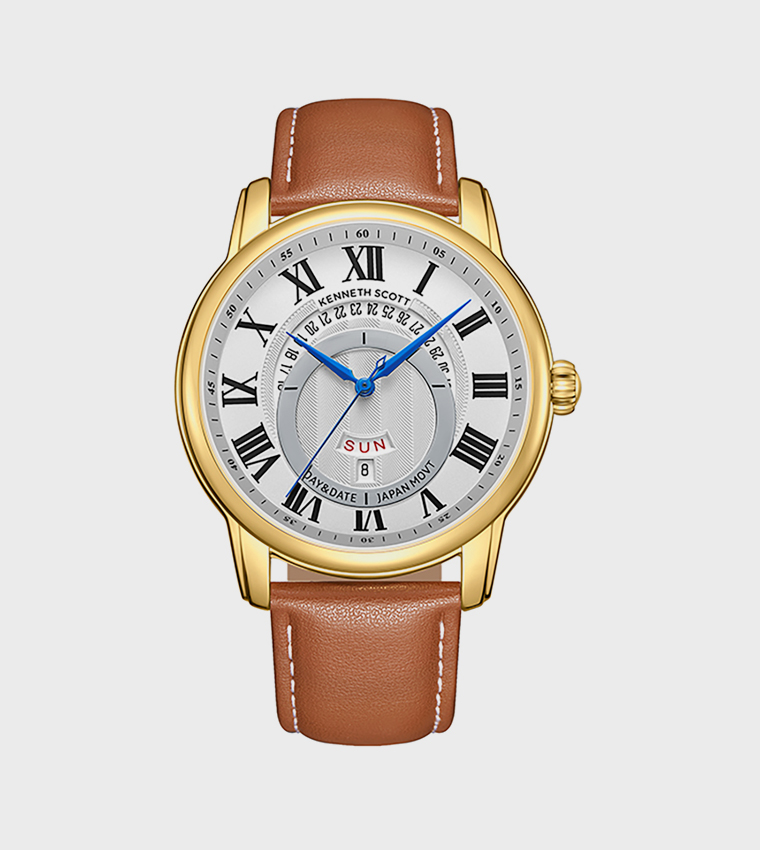 White Dial Leather Strap Analog Watch