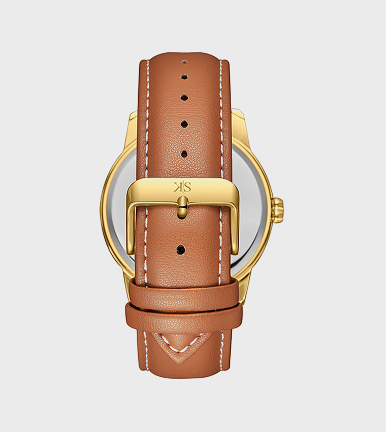 White Dial Leather Strap Analog Watch