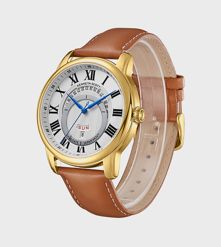 White Dial Leather Strap Analog Watch