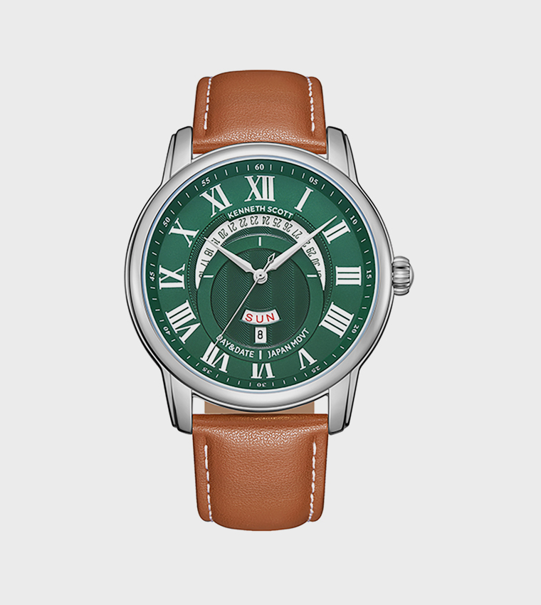 Green Dial Leather Strap Analog Watch