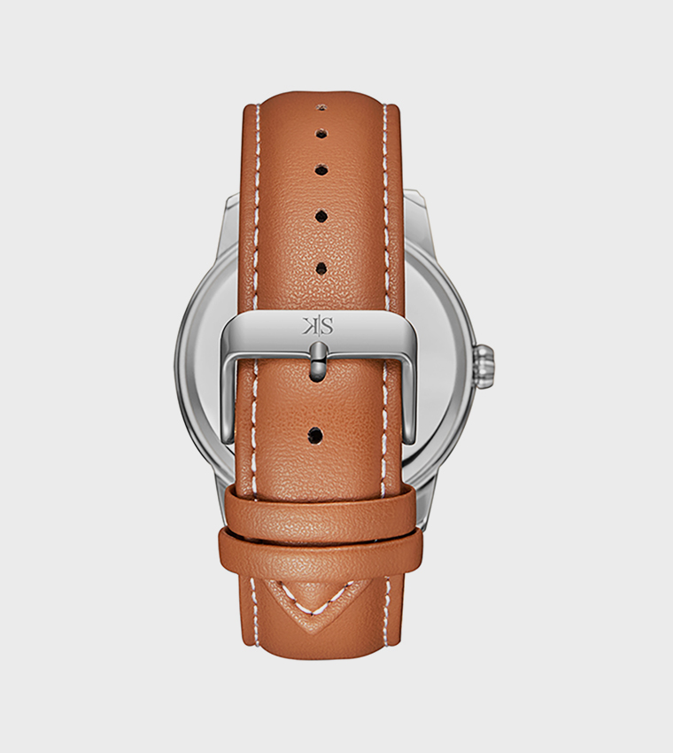 Green Dial Leather Strap Analog Watch