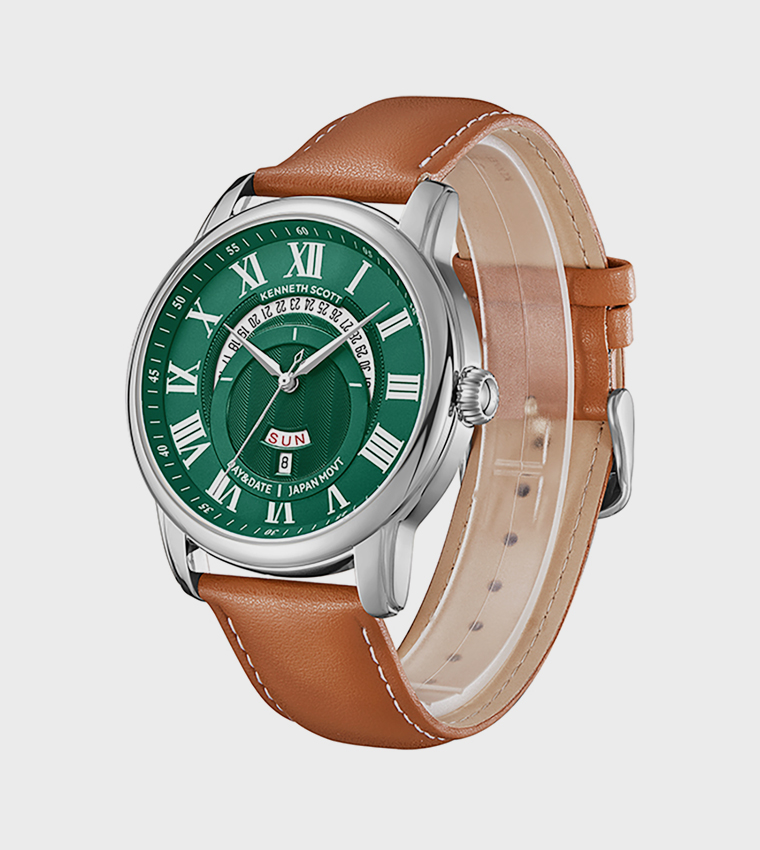 Green Dial Leather Strap Analog Watch