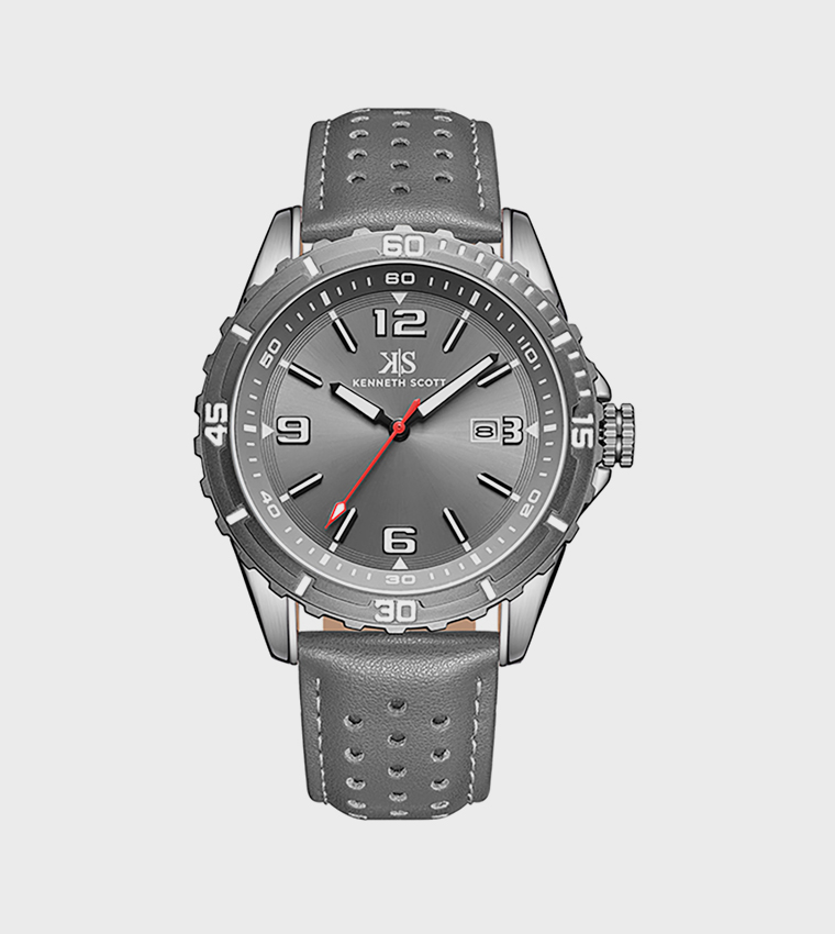 Grey Dial Leather Strap Analog Watch