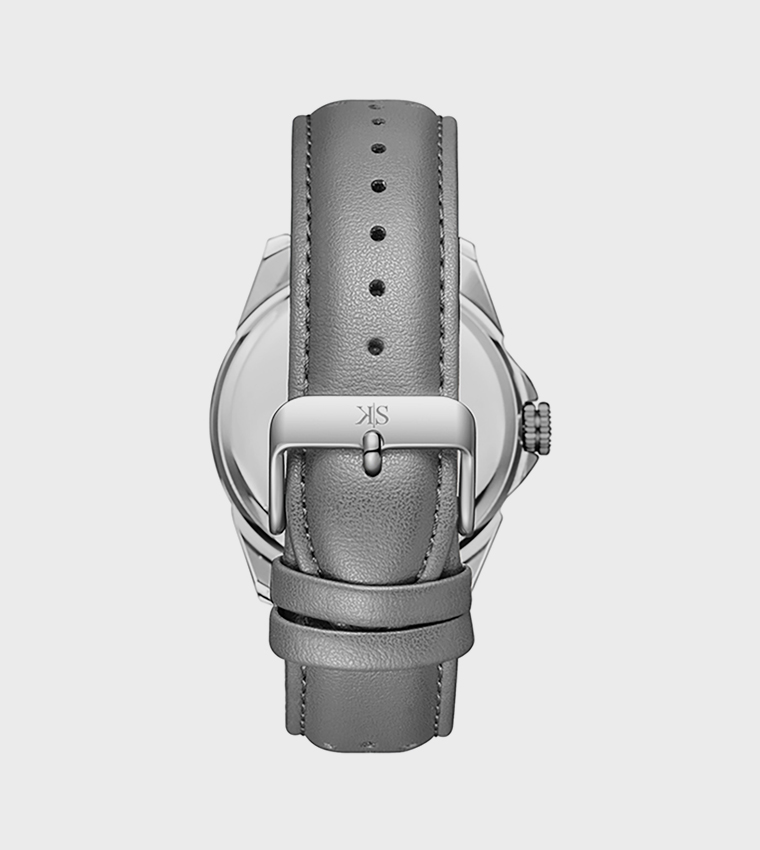 Grey Dial Leather Strap Analog Watch