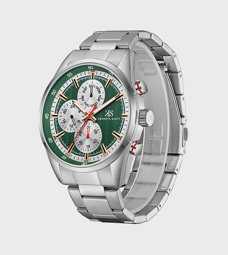 Green Dial Stainless Steel Strap Analog Watch