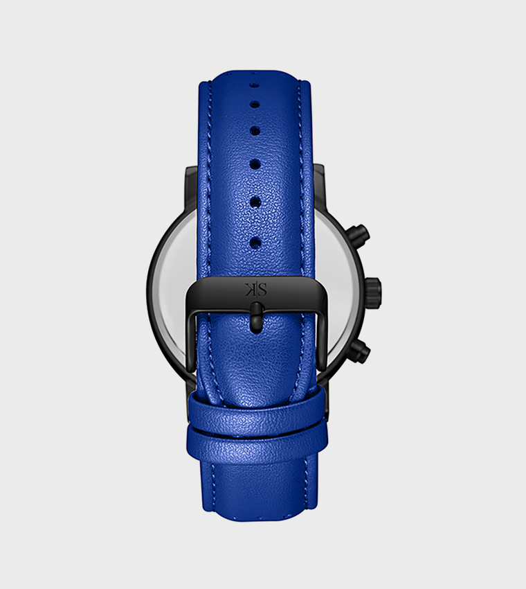 Blue Dial Leather Strap Analog Watch