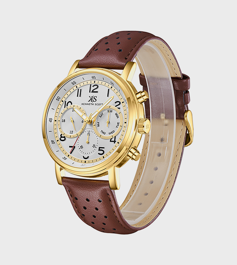 White Dial Leather Strap Analog Watch