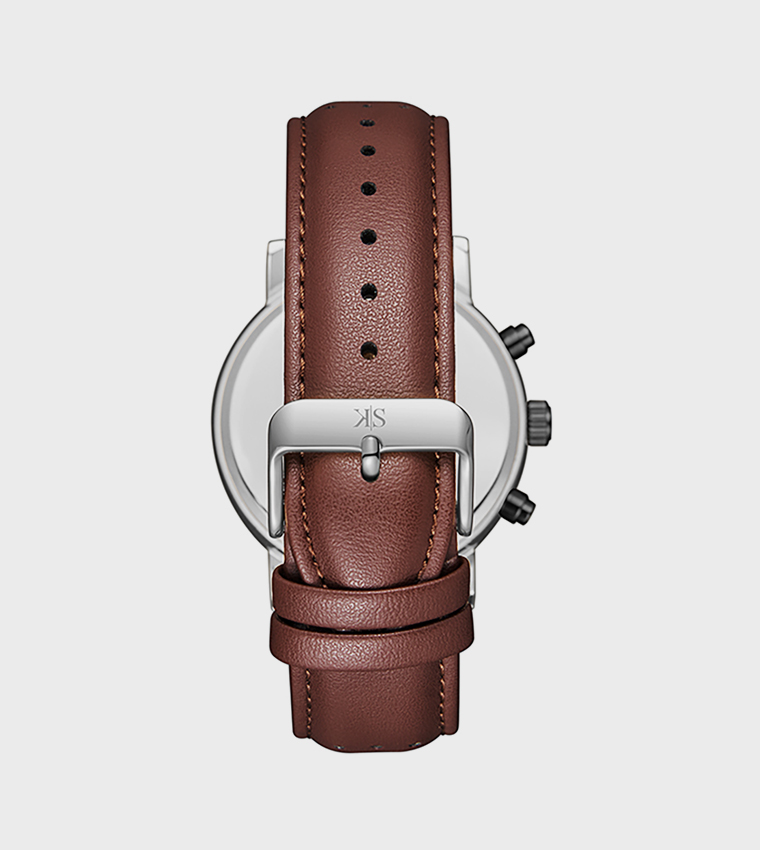 Black Dial Leather Strap Analog Watch