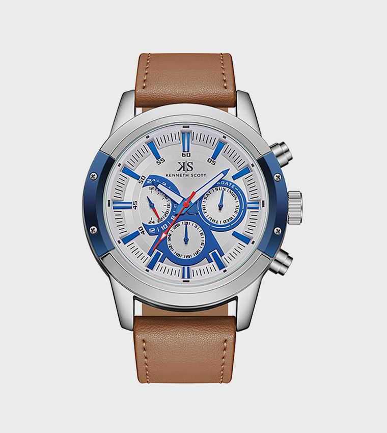 White Dial Leather Strap Analog Watch