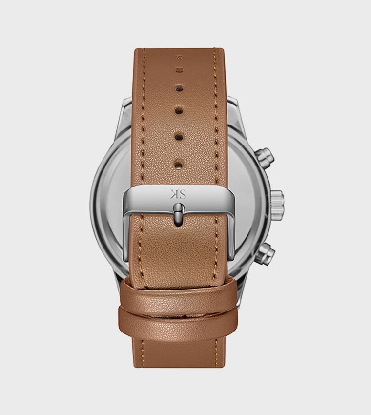 White Dial Leather Strap Analog Watch