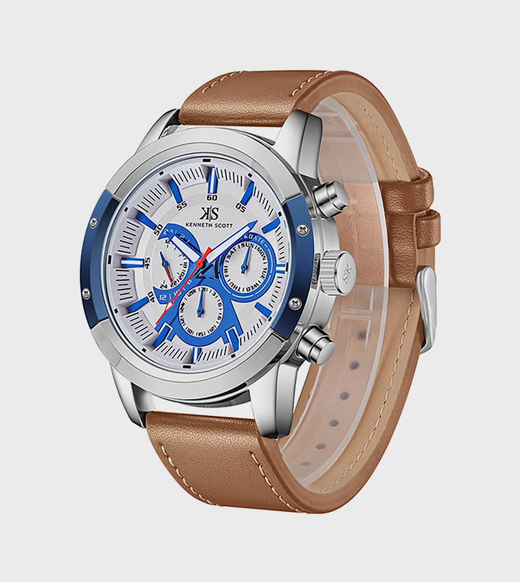 White Dial Leather Strap Analog Watch