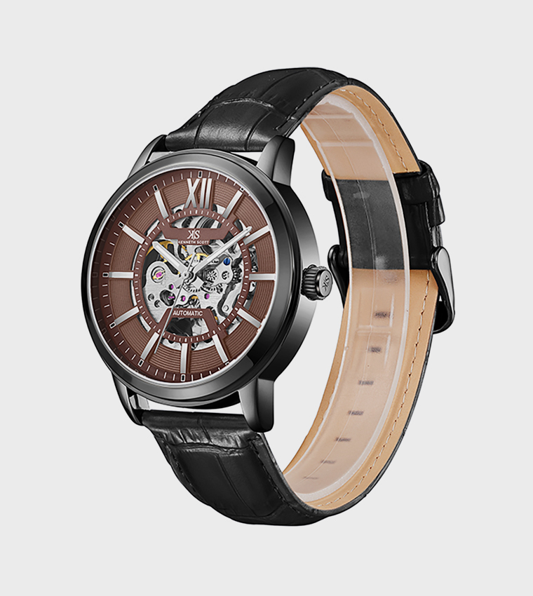 Brown Dial Leather Strap Automatic Watch