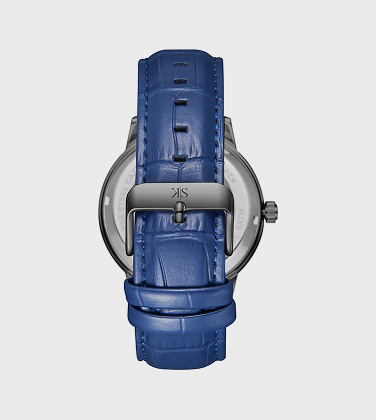 Blue Dial Leather Strap Automatic Watch