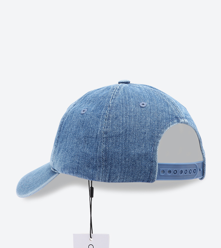Brand Name Embroidered Denim Cap - Light Blue