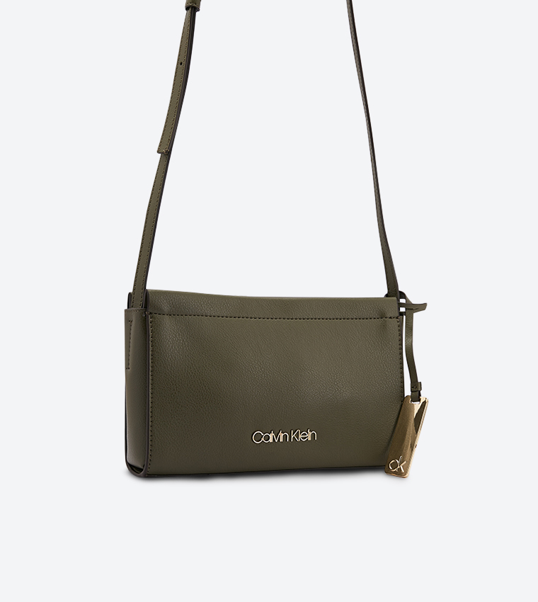 Buy Calvin Klein Top Zip Closure Enfold Cross Body Bag Green In Green