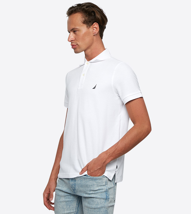 Nautica Men's Classic Fit Short Sleeve Polo Shirt With Contrast Trim,  Bright White Spinnaker, L price in UAE,  UAE