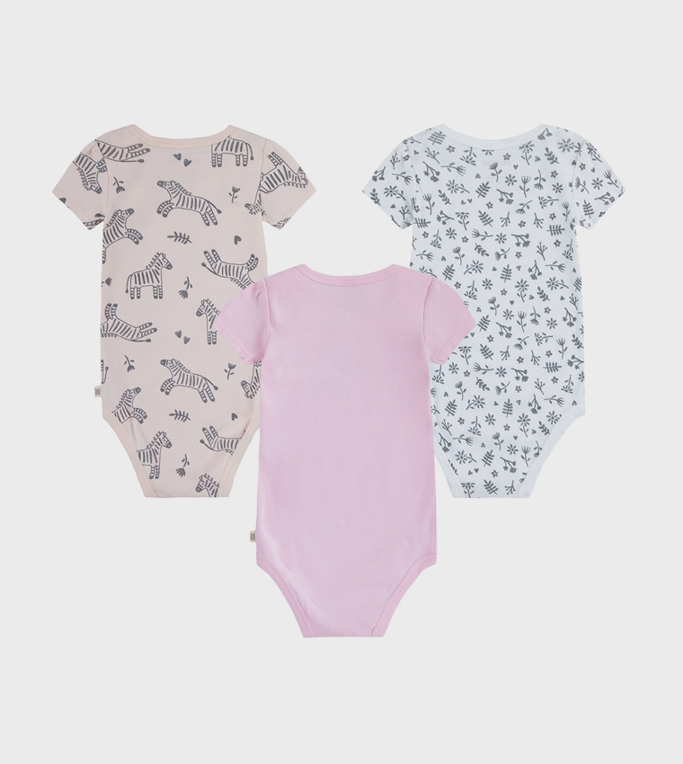 Pack of 3 Printed Short Sleeves Bodysuits