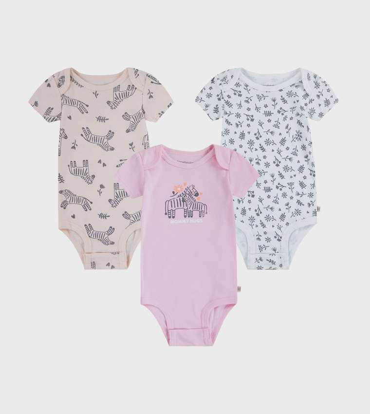 Pack of 3 Printed Short Sleeves Bodysuits