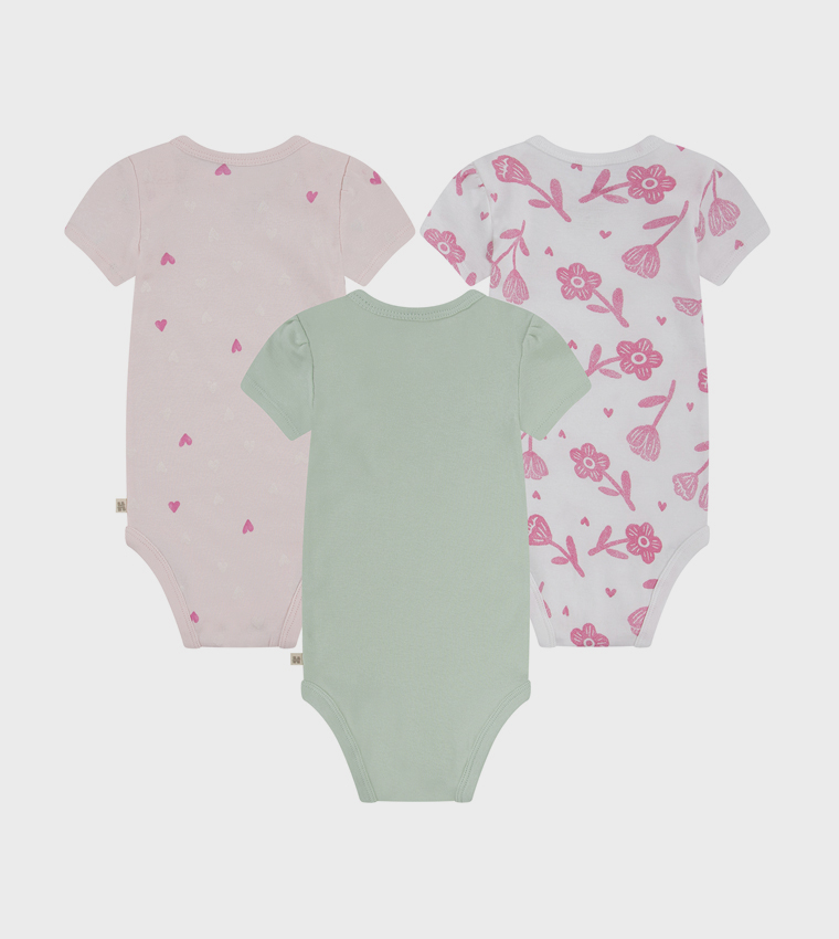 Pack of 3 Printed Short Sleeves Bodysuits
