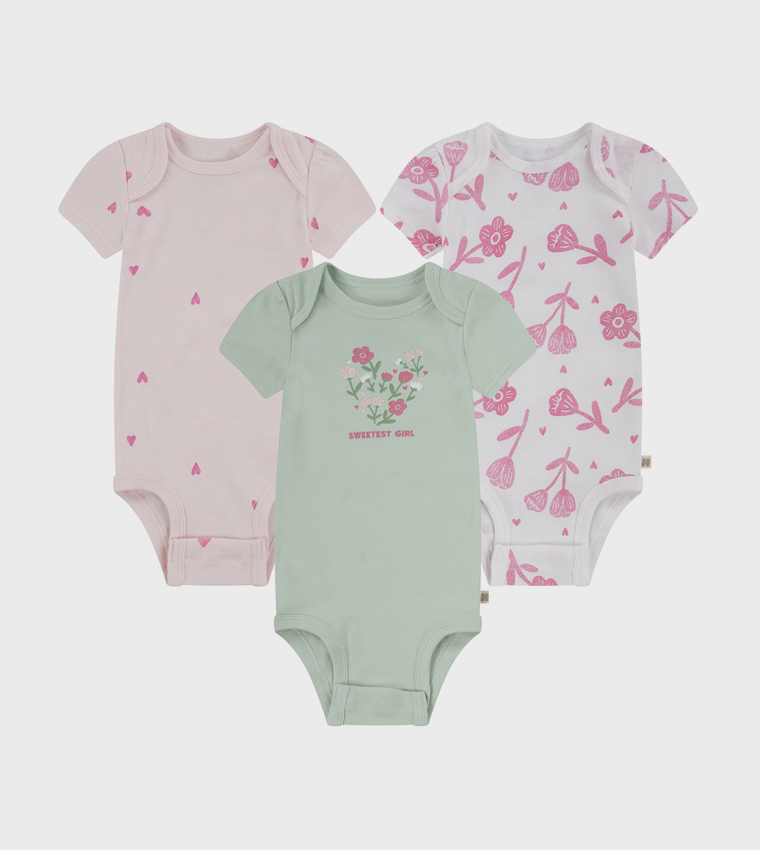 Pack of 3 Printed Short Sleeves Bodysuits